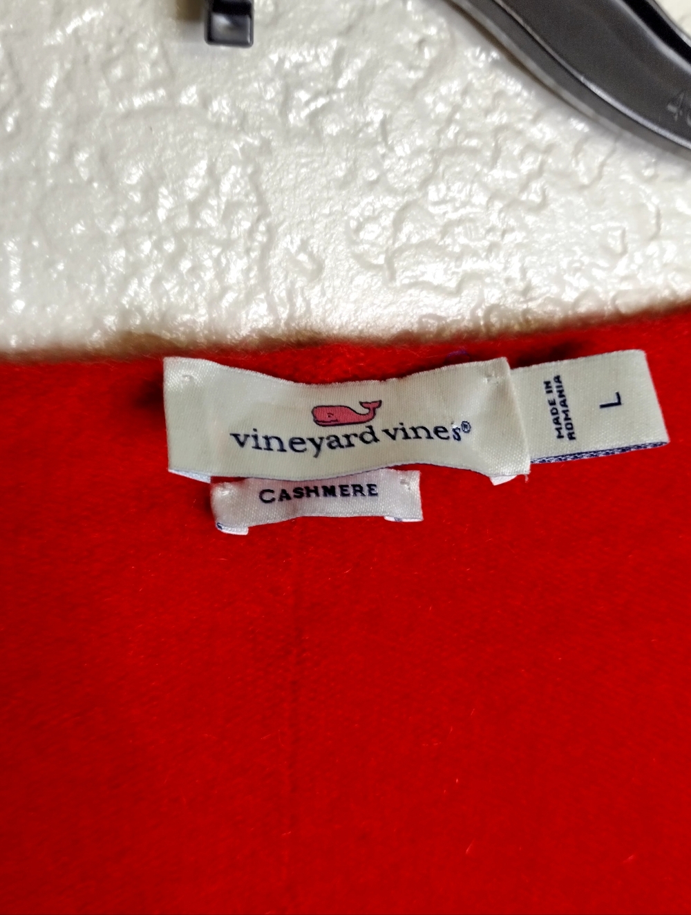 Vineyard Vines Red Lofty Cashmere V Neck Striped Sweater Sz L - Picture 5 of 8